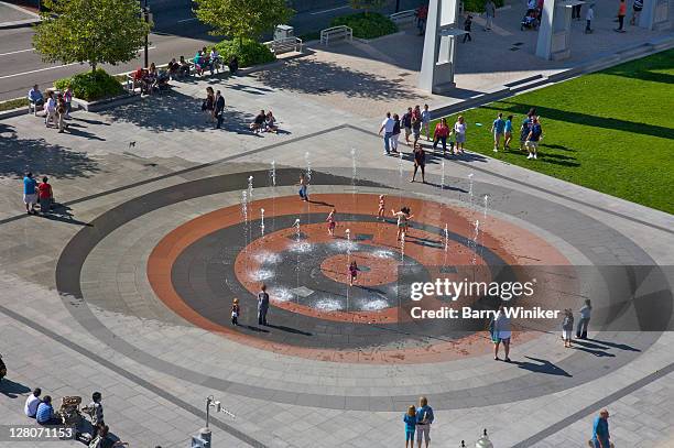 aerial view, fountain, rose fitzgerald kennedy greenway, boston, massachusetts, usa - boston aerial stock pictures, royalty-free photos & images