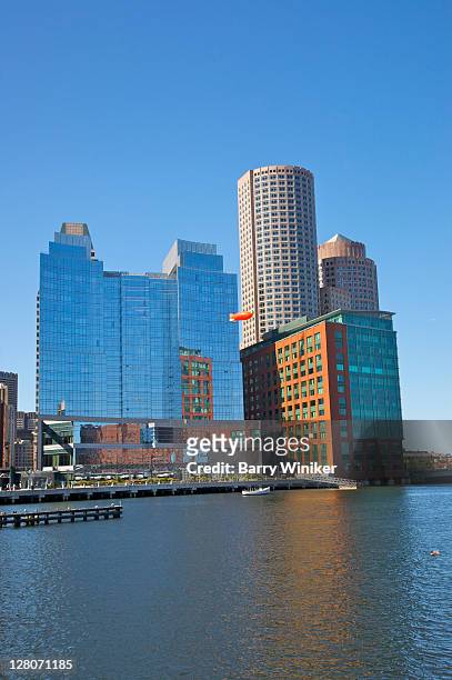 new office towers on fort point channel, boston, massachusetts, usa - fort point channel stock pictures, royalty-free photos & images