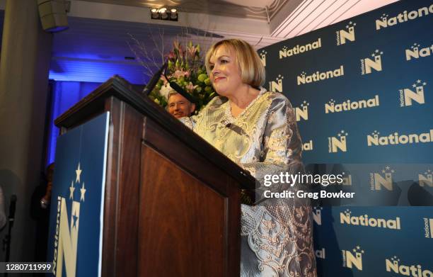 National leader Judith Collins on October 17, 2020 in Auckland, New Zealand. National leader Judith Collins concedes the 2020 New Zealand General...