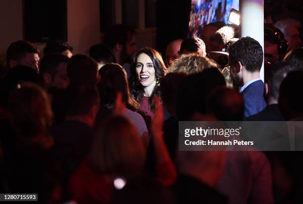 Labour Party leader and New Zealand Prime Minister Jacinda Ardern claims victory during the Labor Party Election Night Function at Auckland Town Hall...