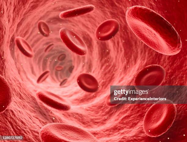 red blood cells flowing through the blood stream - blood stream stock pictures, royalty-free photos & images