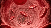Red blood cells flowing through the blood stream