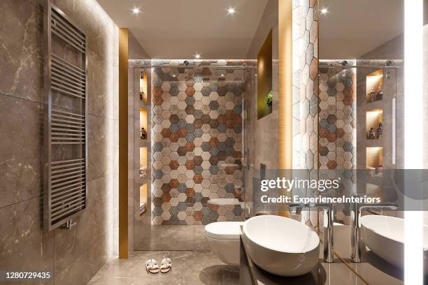 modernes badezimmer-interieur - mosaic stock-fotos und bilder