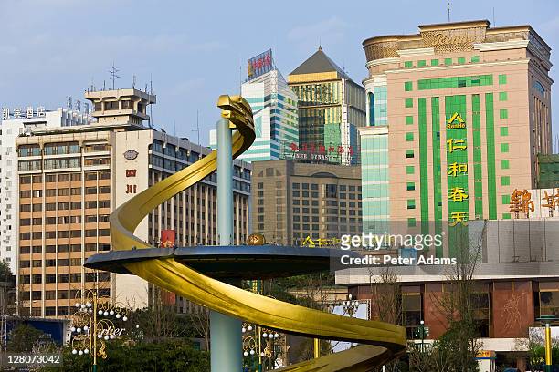 skyline in centre of chengdu, sichuan, china - chengdu skyline stock pictures, royalty-free photos & images