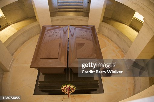 Looking down at Ulysses and Julia Grant's caskets in Grant's Tomb, Upper West Side, New York, NY, U.S.A.