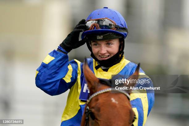 Hollie Doyle after riding Trueshan to win The Qipco British Champions Long Distance Cup during the Qipco British Champions Day at Ascot Racecourse on...