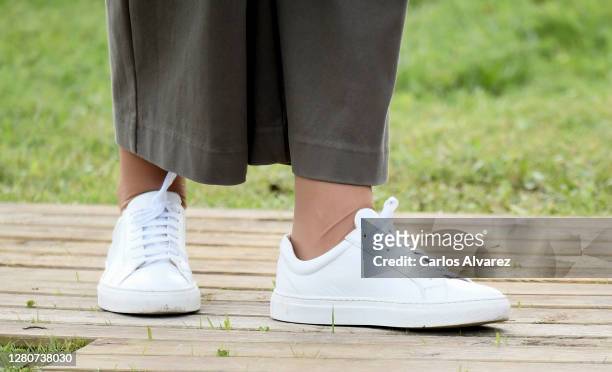 Princess Sofia of Spain, shoe detail, during her visit to Somao, which has been honoured as the 2020 Best Asturian Village, with her parents King...