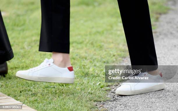 Princess Leonor of Spain, shoe detail, during her visit to Somao, which has been honoured as the 2020 Best Asturian Village, with her parents King...