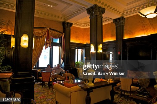 Interior of Algonquin Hotel, built 1902 by architect Goldwin Starrett, Lobby, home of the famed Round Table of writers, midtown, New York, NY