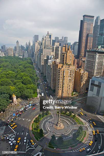 view of central park and buildings surrounding the park and columbus circle, from 35th floor reception of mandarin oriental hotel, new york, ny - columbus circle fotografías e imágenes de stock
