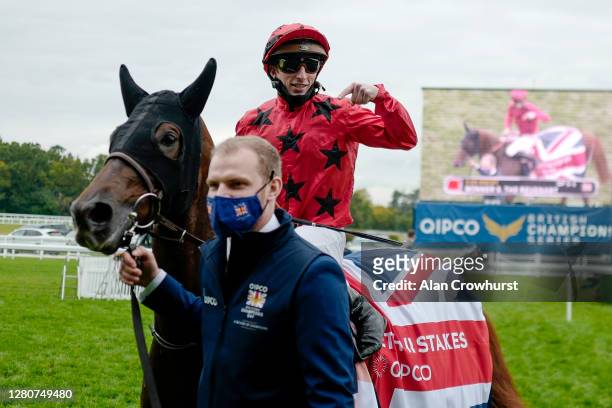 Pierre-Charles Boudot after riding The Revenant to win The Queen Elizabeth II Stakes during the Qipco British Champions Day at Ascot Racecourse on...