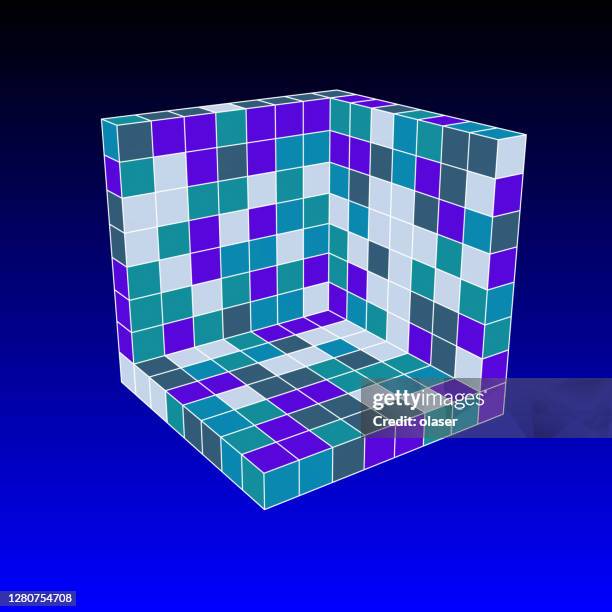 3d render of 8x8x8 = 169 solid cubes forming wall shape. with perspective. - corner stone stock illustrations