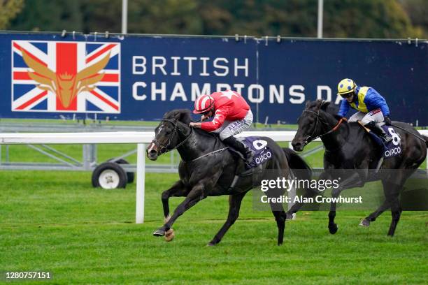 Tom Marquand riding Njord wins The Balmoral Handicap during the Qipco British Champions Day at Ascot Racecourse on October 17, 2020 in Ascot,...