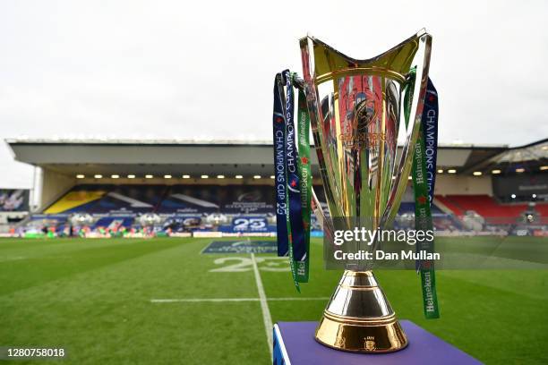 The Heineken Champions Cup Trophy is seen prior to the Heineken Champions Cup Final match between Exeter Chiefs and Racing 92 at Ashton Gate on...