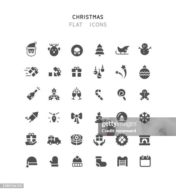 illustrations, cliparts, dessins animés et icônes de 36 icônes plates de noël - bougie de noël
