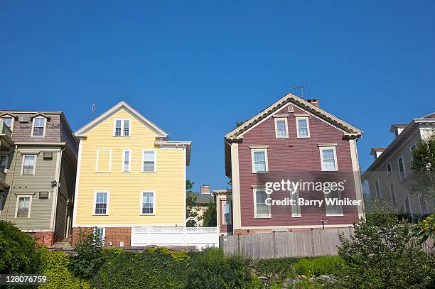 colorful exteriors of houses on hill in providence, rhode island - rhode island homes stock pictures, royalty-free photos & images