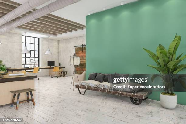 open plan kantoorinterieur - coloured wall stockfoto's en -beelden