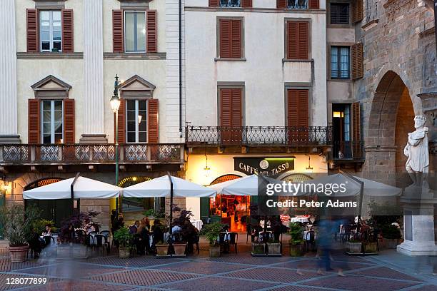 cafe, restaurant, old square, bergamo, italy - bergamo stock pictures, royalty-free photos & images