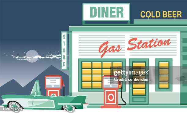 vintage gas station - vintage gas station stock illustrations