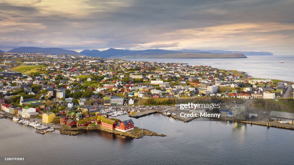 Torshavn Sunset Streymoy Island Faroe Islands Panorama Tórshavn