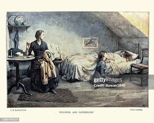 widowed and fatherless, victorian 19th century - mourning stock illustrations stock illustrations