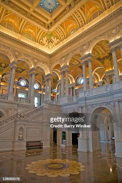 main entrance hall, library of congress, washington, d.c., u.s.a. world's largest library, opened 1897 - library of congress interior stock pictures, royalty-free photos & images