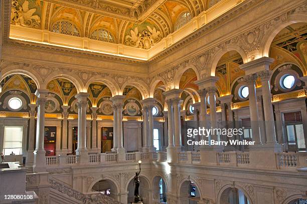 main entrance hall, library of congress, washington, d.c., u.s.a. world's largest library, opened 1897. - library of congress interior stock pictures, royalty-free photos & images