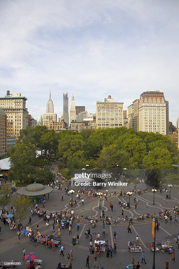 Aerial view, Union Square Park, looking north, New York, NY, U.S.A.