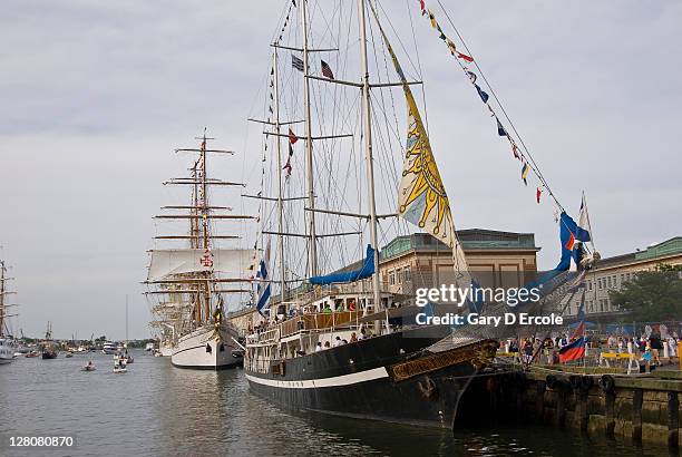 tall ships docked in boston harbor, ma - tall ship stock pictures, royalty-free photos & images