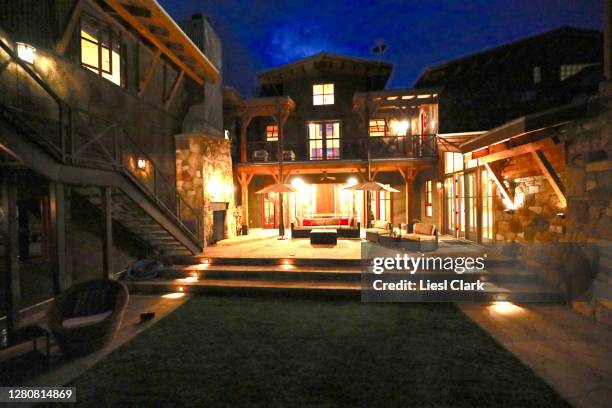 exterior of a home in carbondale, colorado, at night. - colorado home stock pictures, royalty-free photos & images