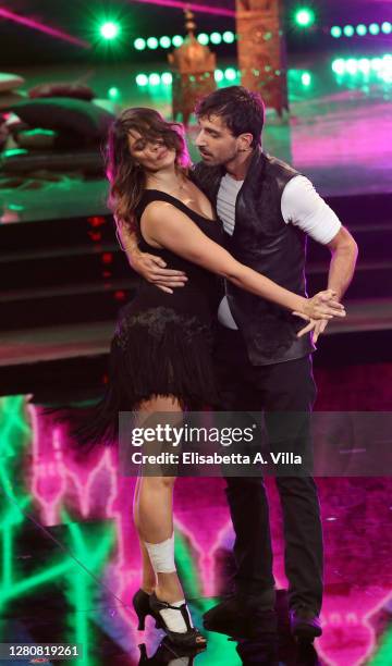 Elisa Isoardi and her dance partner Raimondo Todaro perform on the "Ballando Con Le Stelle" Tv Show on October 17, 2020 in Rome, Italy.