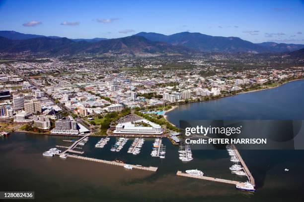 aerial view of cairns, queensland, australia - cairns stock-fotos und bilder