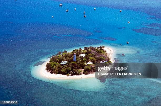 aerial of low isles, great barrier reef. - port douglas stock pictures, royalty-free photos & images