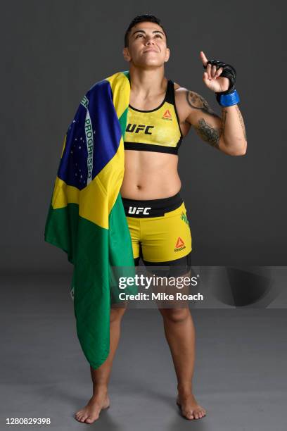 Jessica Andrade of Brazil poses for a portrait backstage during the UFC Fight Night event inside Flash Forum on UFC Fight Island on October 18, 2020...