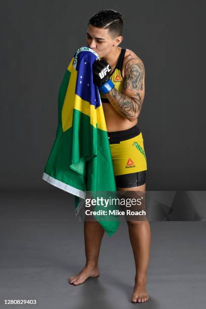 Jessica Andrade of Brazil poses for a portrait backstage during the UFC Fight Night event inside Flash Forum on UFC Fight Island on October 18, 2020...