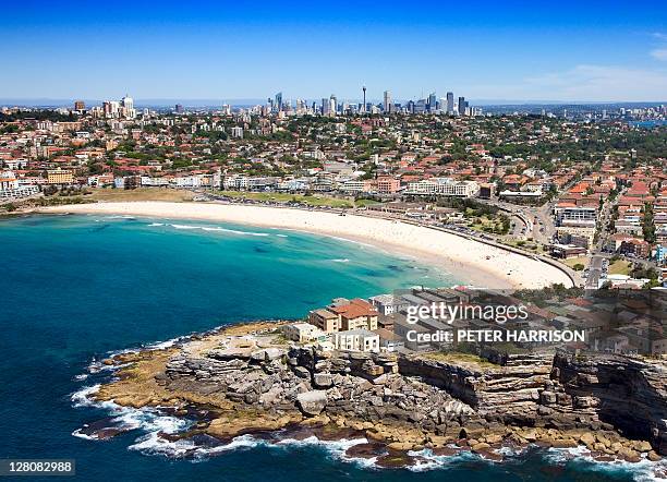 aerial of bondi beach, sydney, new south wales, australia - bondi beach sydney stock-fotos und bilder