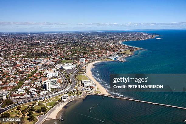 aerial view of st kilda, melbourne, victoria. - st kilda bildbanksfoton och bilder