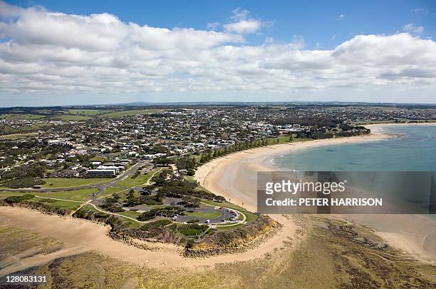 aerial view of torquay, victoria. - victoria aerial stock pictures, royalty-free photos & images