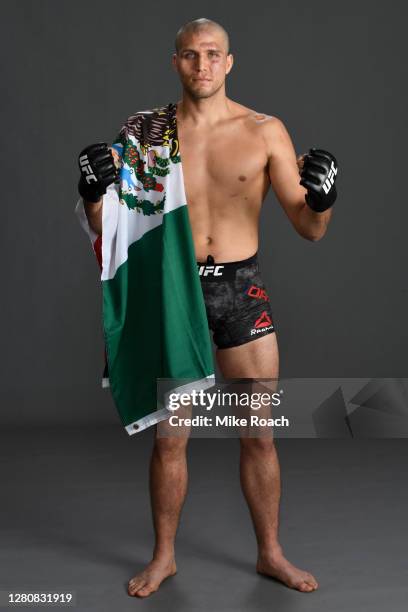 Brian Ortega poses for a portrait backstage during the UFC Fight Night event inside Flash Forum on UFC Fight Island on October 18, 2020 in Abu Dhabi,...