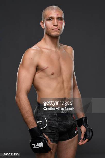 Brian Ortega poses for a portrait backstage during the UFC Fight Night event inside Flash Forum on UFC Fight Island on October 18, 2020 in Abu Dhabi,...