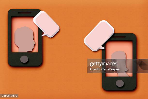 digital and mobile communication concept, friends icon on mobile.. - draft media availability foto e immagini stock