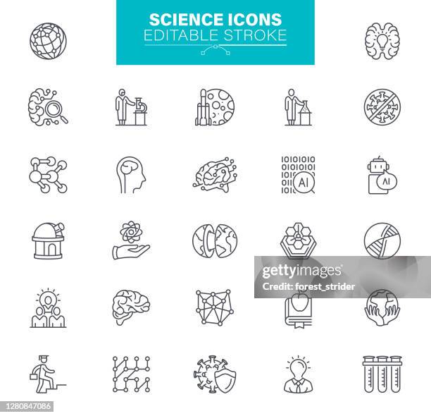 science icons editable stroke - laboratory vector stock illustrations