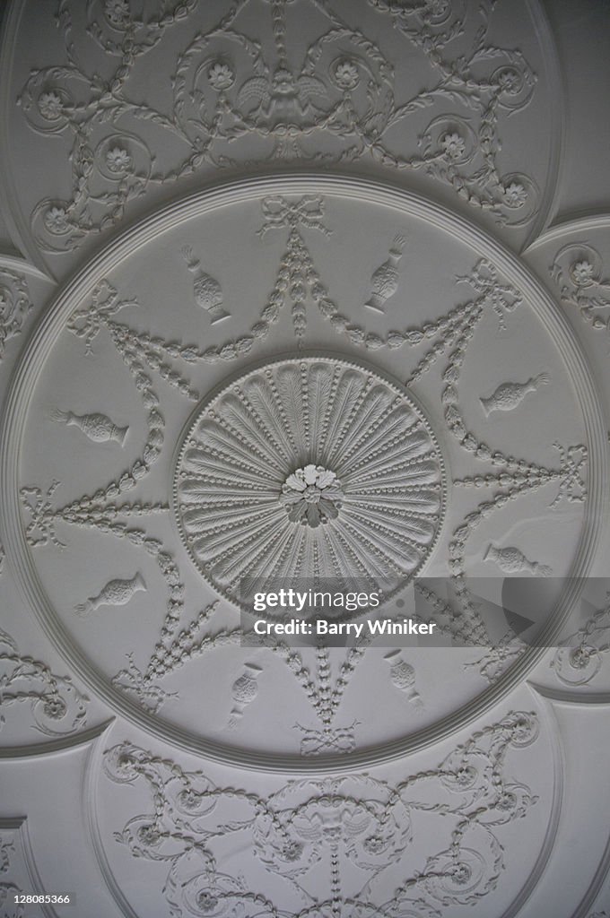 Richlydecorated handmolded ceiling at Historic Kenmore, 1775 home of Fielding Lewis and wife Betty, sister of George Washington, Fredericksburg, VA, U.S.A.