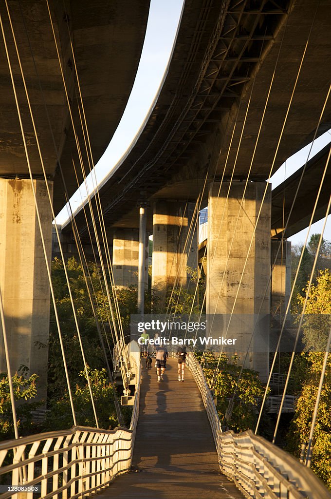 People on Belle Island Pedestrian Bridge over the James River, Richmond, VA, U.S.A.