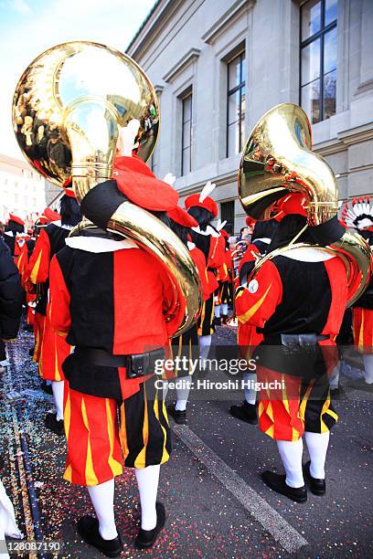 basel's traditional carnival, fasnacht, switzerland - fasnacht stock pictures, royalty-free photos & images