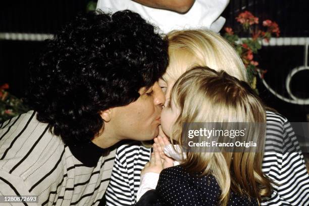 Diego Armando Maradona, his wife Claudia Villafane and his daughter Dalma Maradona attend a dinner at the Capri's SSC Naples Fan Club on June 9, 1989...