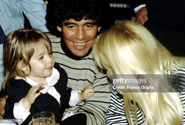 Diego Armando Maradona, his wife Claudia Villafane and his daughter Dalma Maradona attend a dinner at the Capri's SSC Naples Fan Club on June 9, 1989...