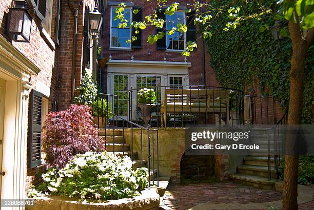 garden entraceway of home, beacon hill, boston, ma - beacon hill stock pictures, royalty-free photos & images