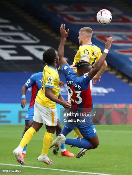 Michy Batshuayi of Crystal Palace is fouled by Tariq Lamptey of Brighton and Hove Albion leading to Crystal Palace being awarded a penalty during the...