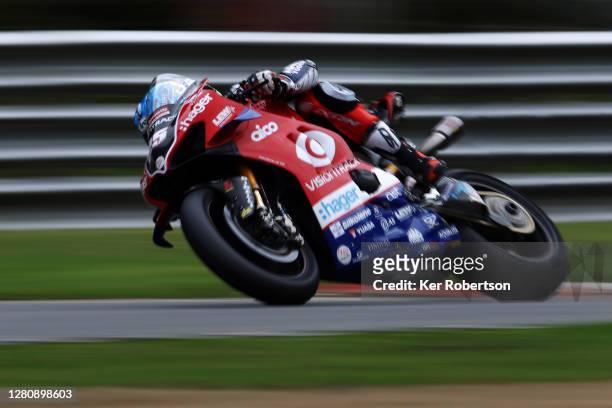Josh Brookes of Australia and VisionTrack Ducati rides during the penultimate round of the Bennetts British Superbike Championship at Brands Hatch on...